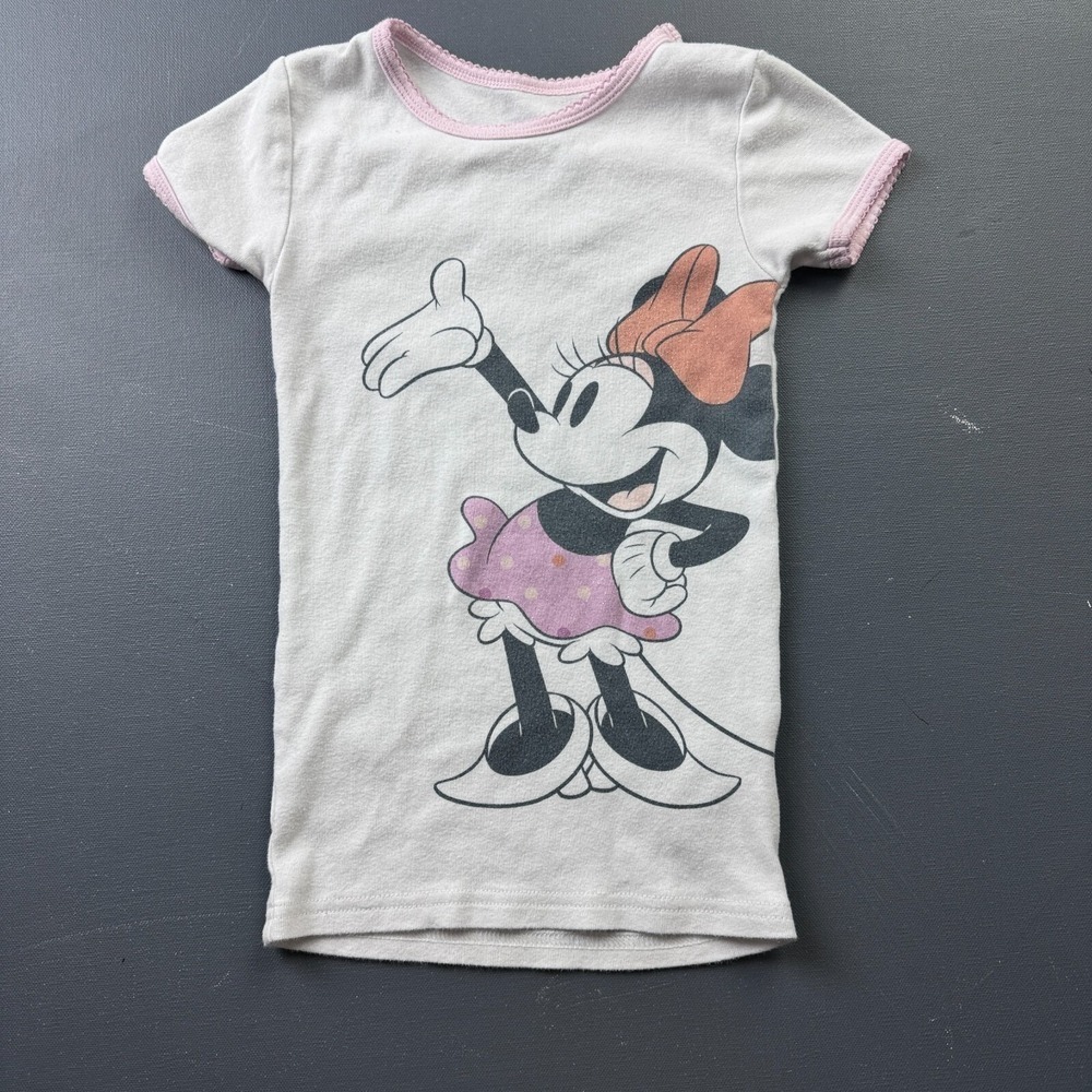 Disney Minnie Mouse Girls Size 7 White Pink Trim Short Sleeve Pajama Nightshirts